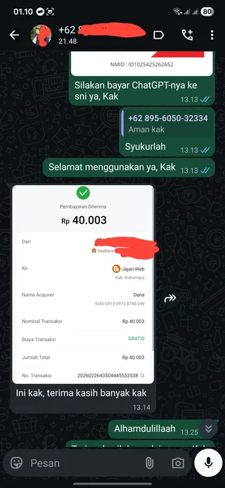 Testimoni ChatGPT Workspace (Business) — screenshot asli pelanggan Jajan Web