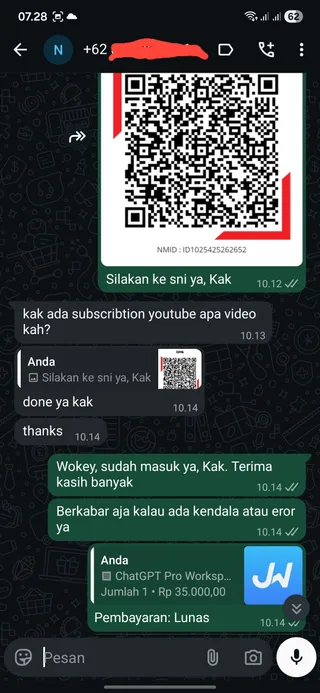 Testimoni ChatGPT Workspace (Business) — screenshot asli pelanggan Jajan Web
